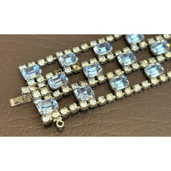 Rare Schreiner? Juliana? Vintage Blue Baguette Rhinestone Push Lock Bracelet - Picture 7 of 13